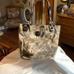Coach Handbag, Shoulder Bag, Tan with Brown Straps